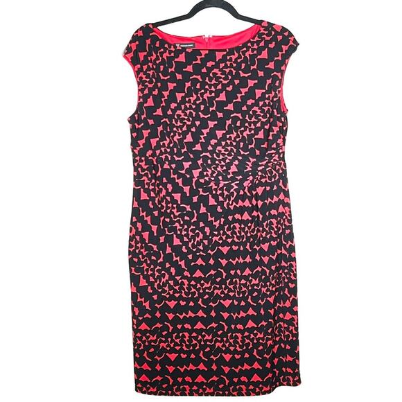 INC International Concepts red and black capped sleeve sheath dress size 14 B172 - Picture 1 of 5